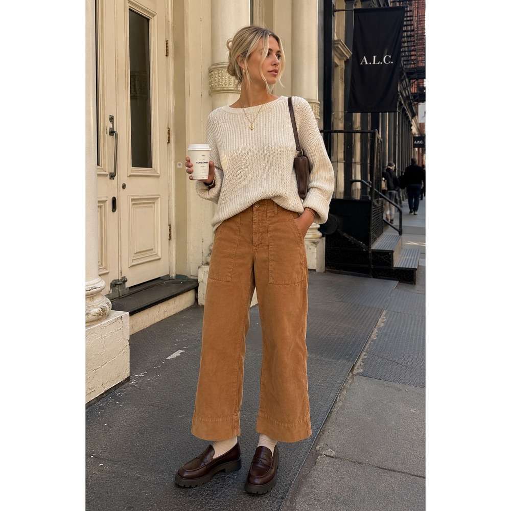 Velvet by Graham & Spencer Corduroy Utility Pants 0 Brown Wide Leg Crop Y2K USA
